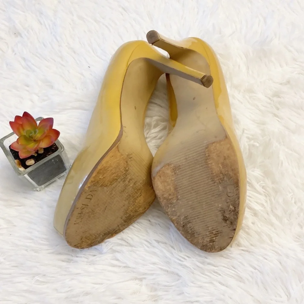 ANTHROPOLOGIE | Kelsi Dagger Tan Patent Leather Platform Heels women size 8
